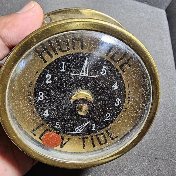 Brass High Tide Low Tide Tide Timer Quartz Working Missing Back sold as is shows - Picture 6 of 9